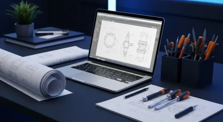 CAD Blog — Drafting Tips & Industry Insights Technical drawing set and laptop showing CAD linework on a dark drafting desk