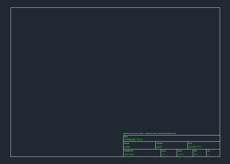 Preview of the free A3 CAD drawing template with AS 1100-style border and title block