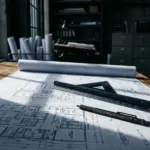 AS 1100 Drawing Conventions: Sheets, Line Types, Projection and Title Blocks Partially unrolled technical drawing sheet with a scale rule and pencil on a drafting desk